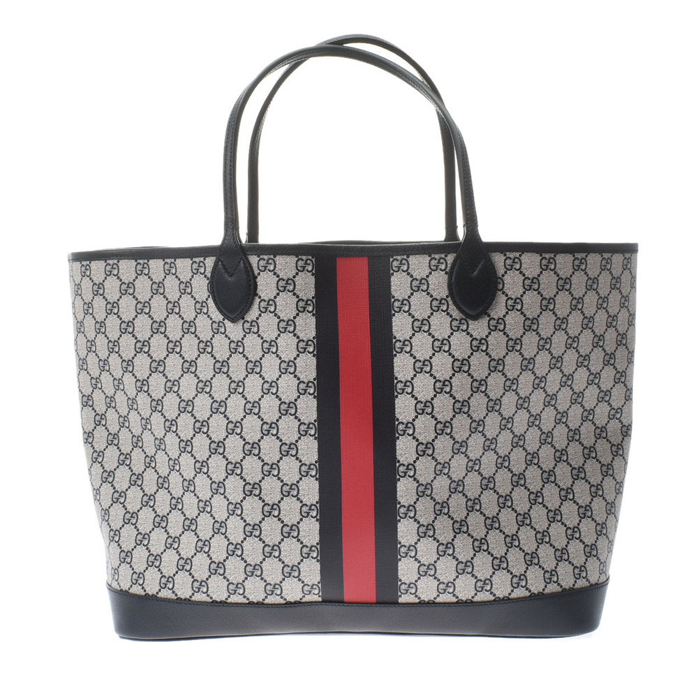 Gucci Ophidia Beige Blue Leather GG Supreme Canvas Large Tote Bag